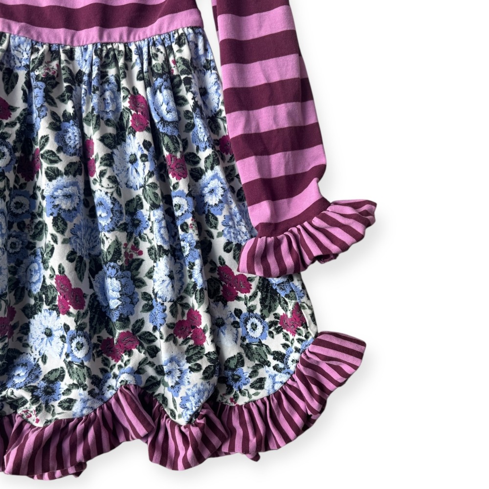 Matilda Jane Girls Long Sleeve Striped Floral Ruffled Dress Size 6 - Picture 4 of 5
